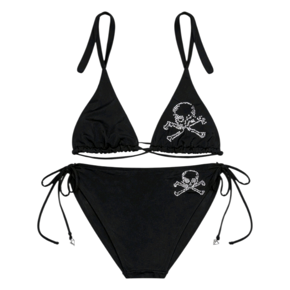 Victoria's Secret Rhinestone Black Skull Bikini Set Small Medium